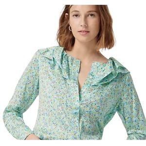 J.Crew‎ Ruffle Top in Floral Field Day Print Long Sleeve Blouse Size S
